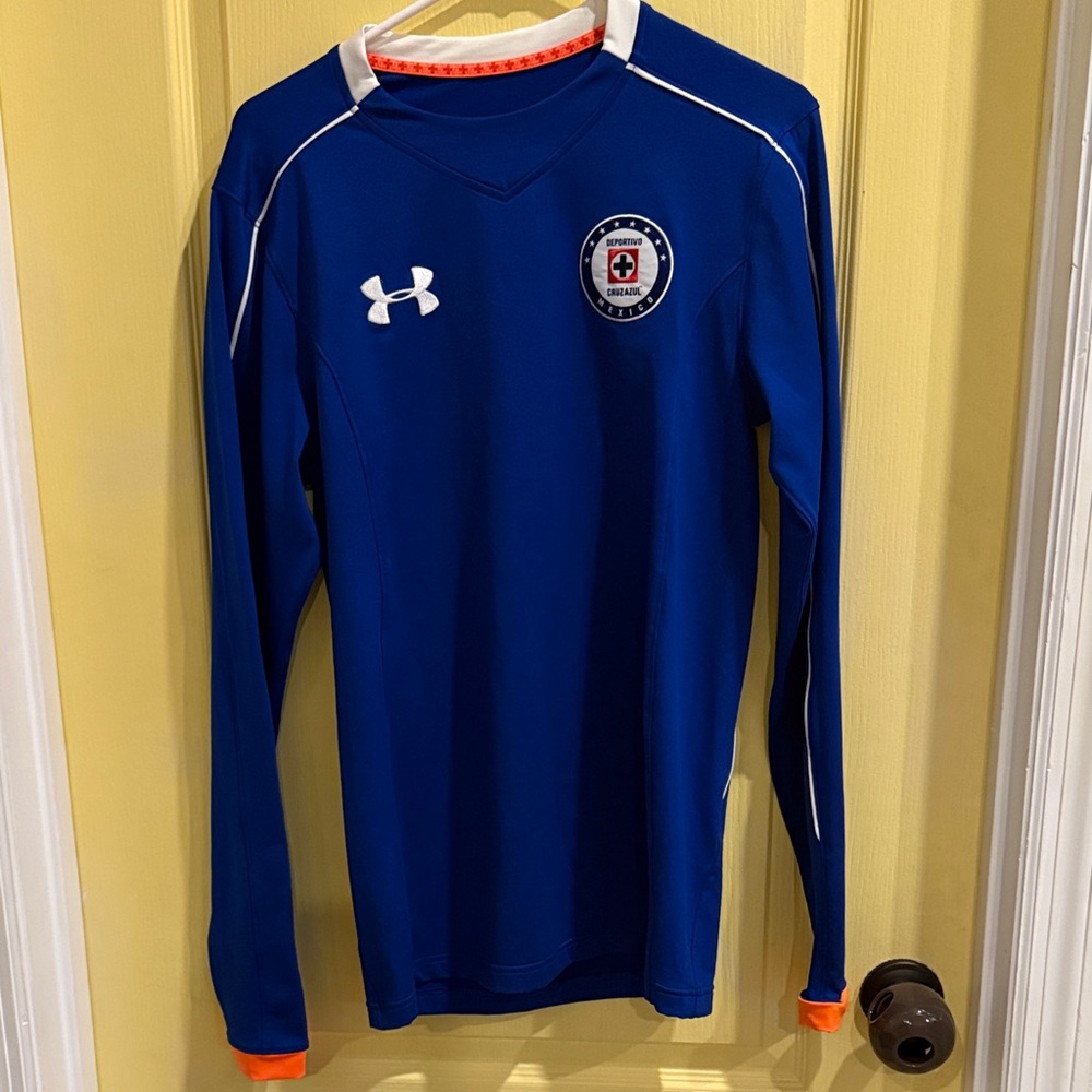 Under Armour Royal Blue Long Sleeve Performance Top with White Logo